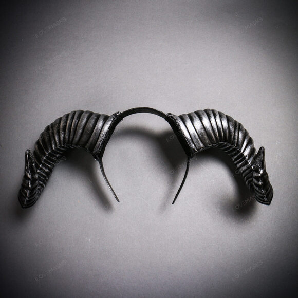 ILOVEMASKS Accessories - Gothic Demon Large Horn Headband - Black Silver